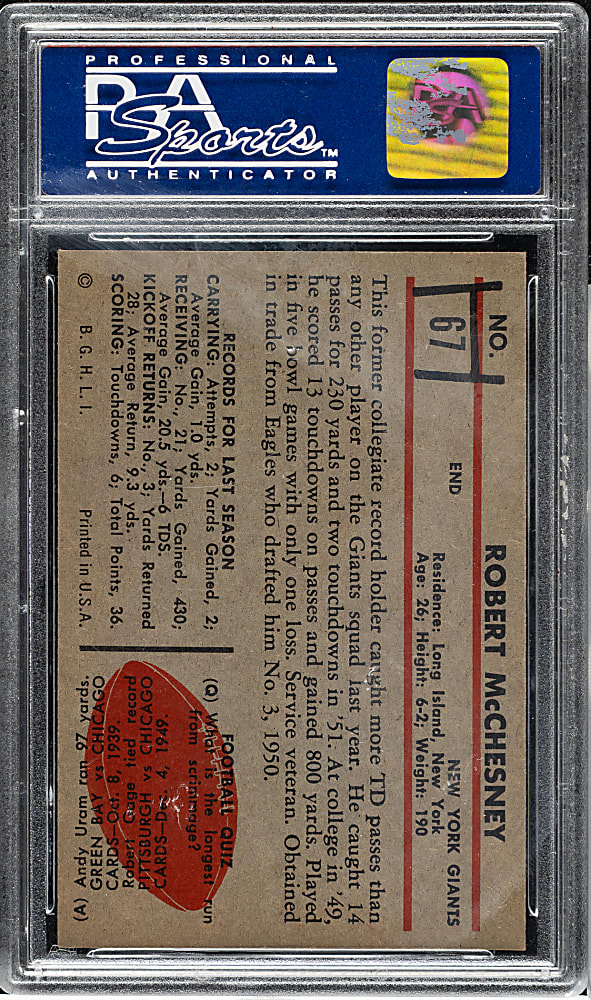 1953 Bowman Football #67 Bob McChesney PSA NM-MT 8