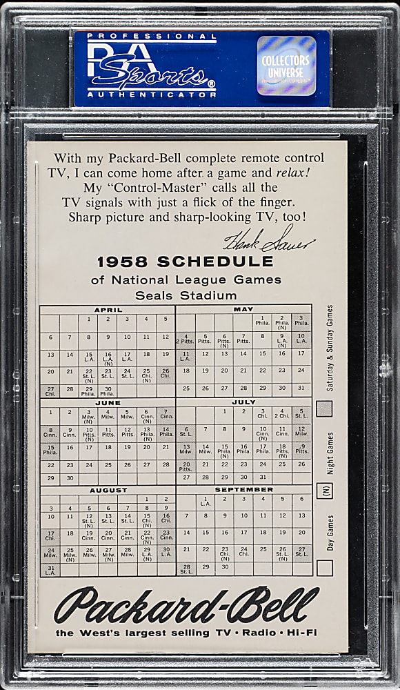 1958 Packard-Bell Giants Hank Sauer PSA MINT 9
