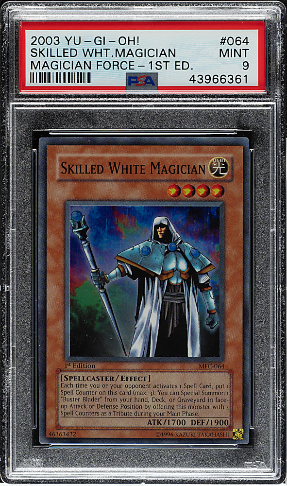 2003 Yu-Gi-Oh! Magician Force 1st Edition #064 Skilled White Magician Super Rare Holographic PSA MINT 9