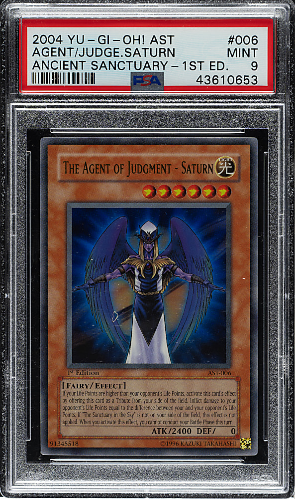 2004 Yu-Gi-Oh! Ancient Sanctuary 1st Edition #006 The Agent Of Judgement - Saturn Ultra Rare Holographic PSA MINT 9