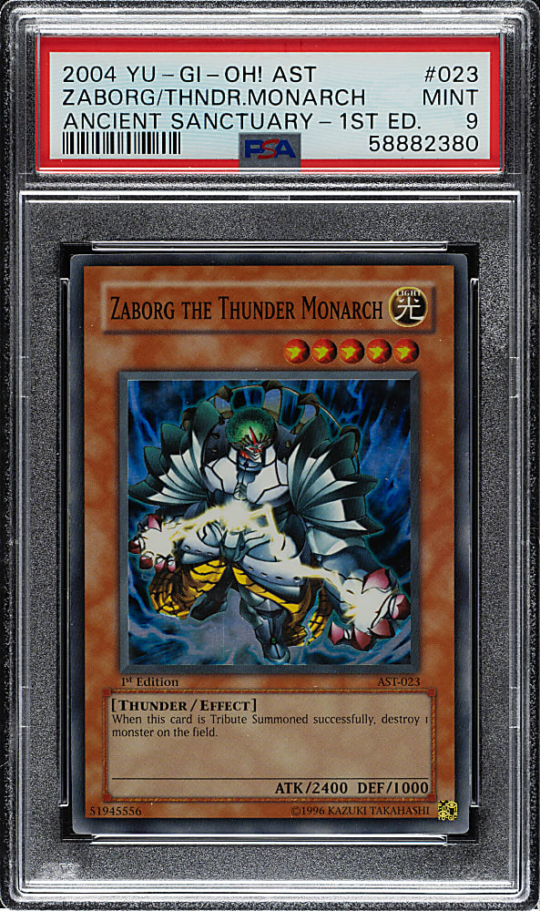 2004 Yu-Gi-Oh! Ancient Sanctuary 1st Edition #023 Zaborg The Thunder Monarch Super Rare Holographic PSA MINT 9