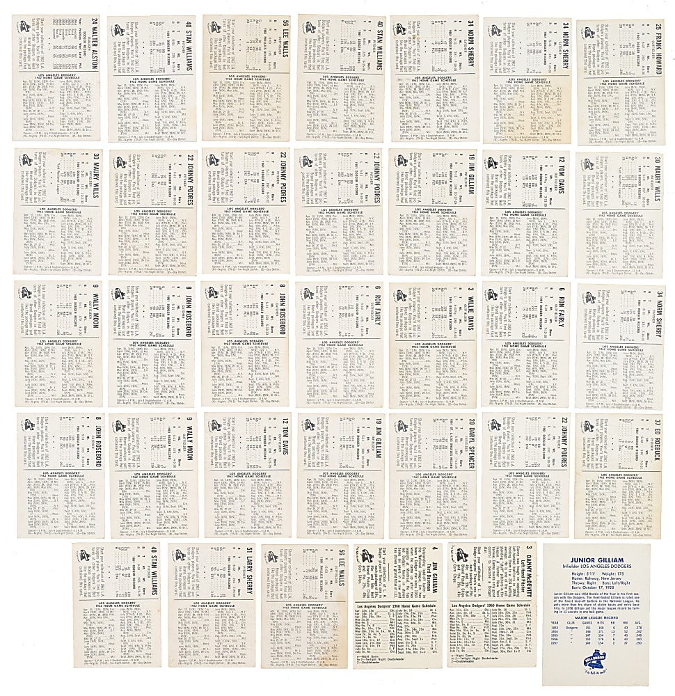 1958 to 1962 Bell Brand Dodgers Collection (38) Including Near-Complete Set