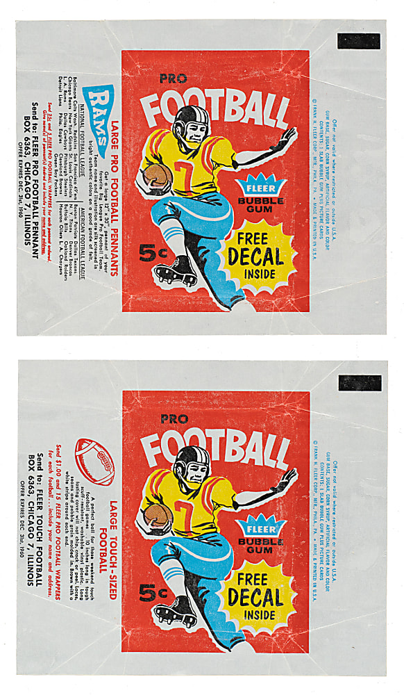 1960 Fleer Football Five-Cent Wrapper Pair