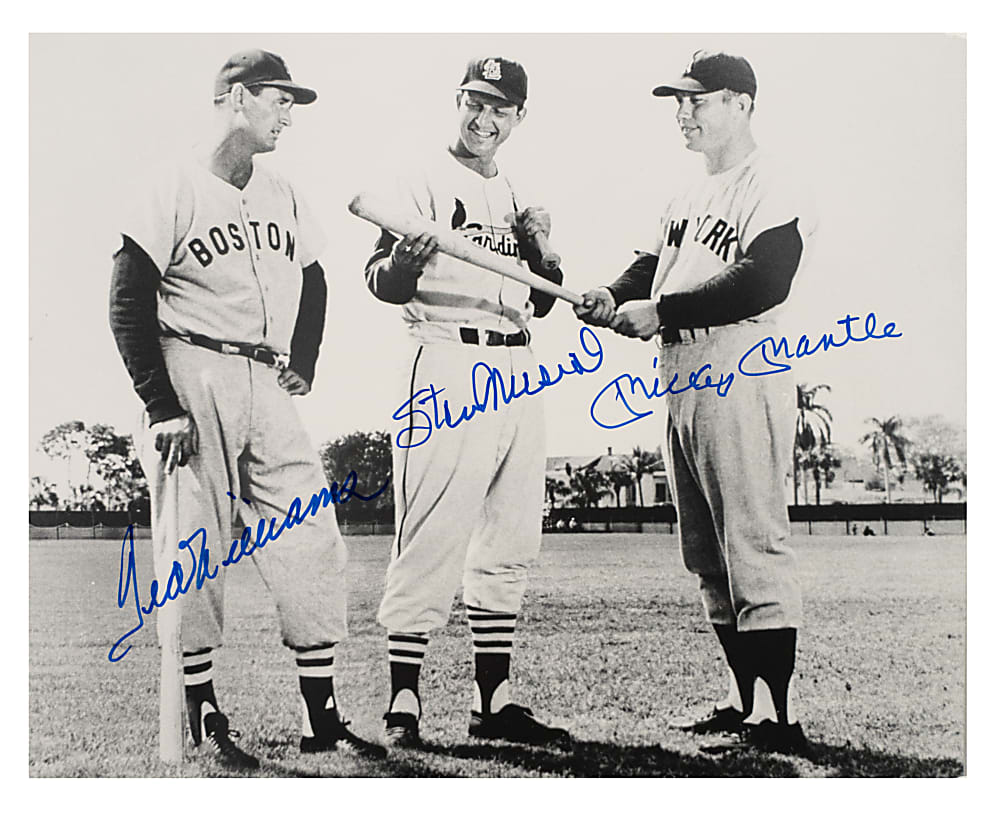 Ted Williams, Stan Musial, and Mickey Mantle Signed Photograph - JSA