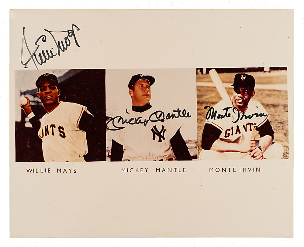 Mickey Mantle, Willie Mays, and Monte Irvin Signed Photograph - JSA