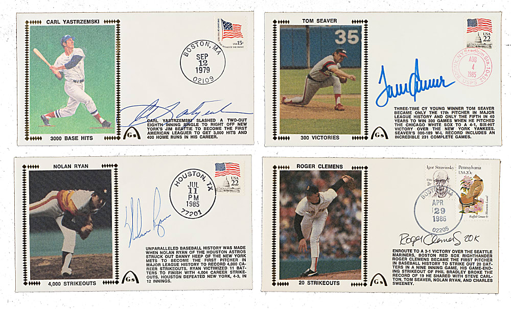 1977 to 1987 Hall of Fame and Stars Signed First-Day Cover Collection (34) Including Duke Snider, Nolan Ryan, and Pete Rose