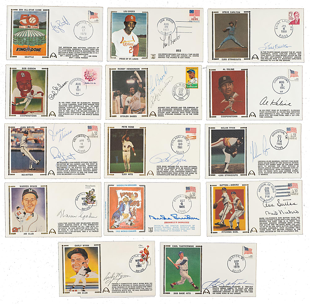 1977 to 1987 Hall of Fame and Stars Signed First-Day Cover Collection (40) Including Hank Aaron, Al Kaline, and Juan Marichal