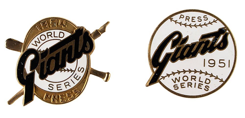 1951 and 1954 New York Giants World Series Press Pin Pair