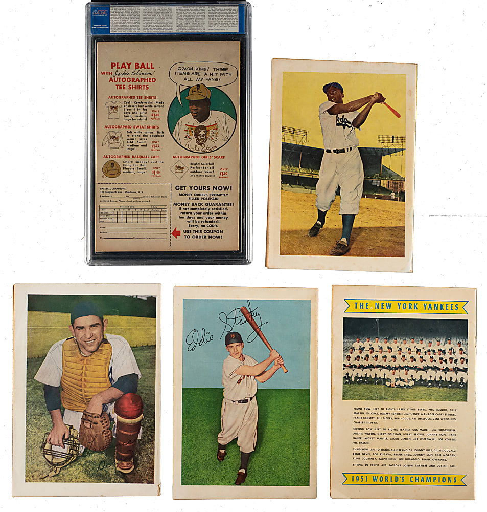 1950 to 1952 Comic Book Collection (5) Including Jackie Robinson, Yogi Berra, and Mickey Mantle