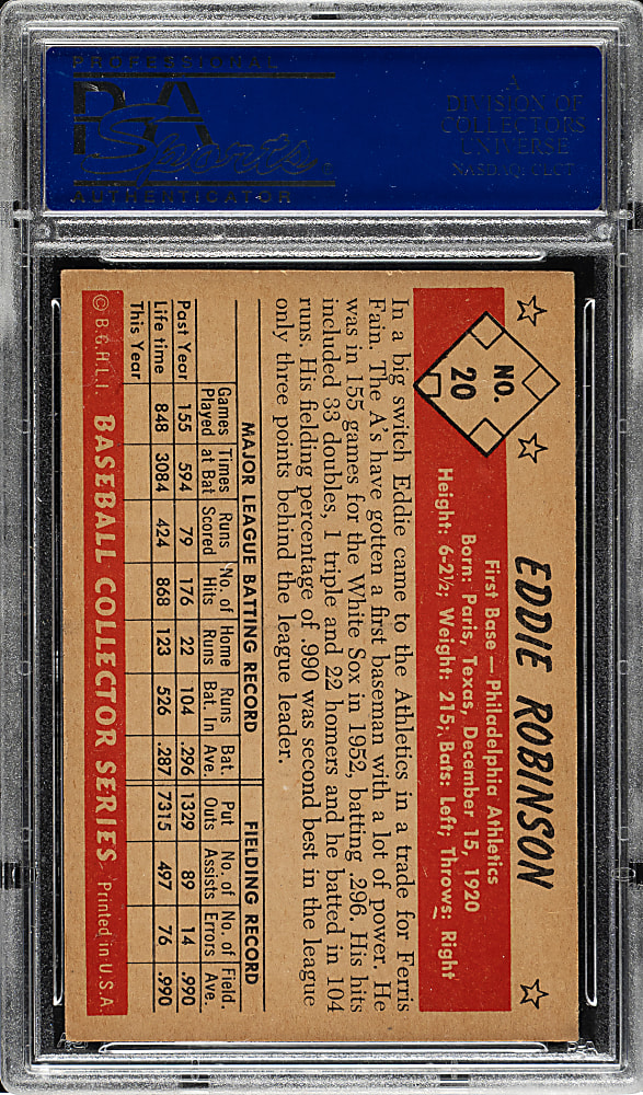 1953 Bowman Black & White #20 Eddie Robinson PSA NM 7