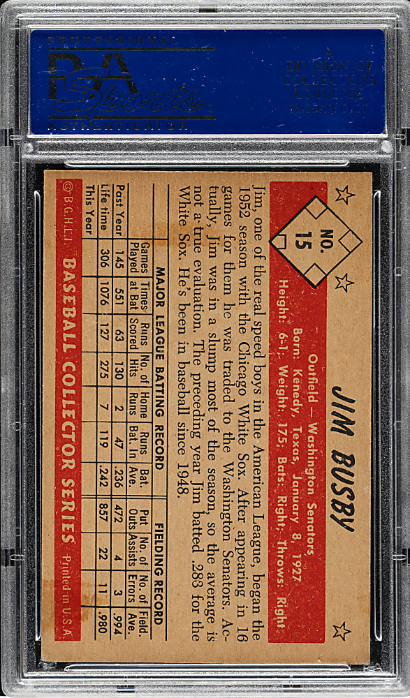 1953 Bowman Color #15 Jim Busby PSA NM 7