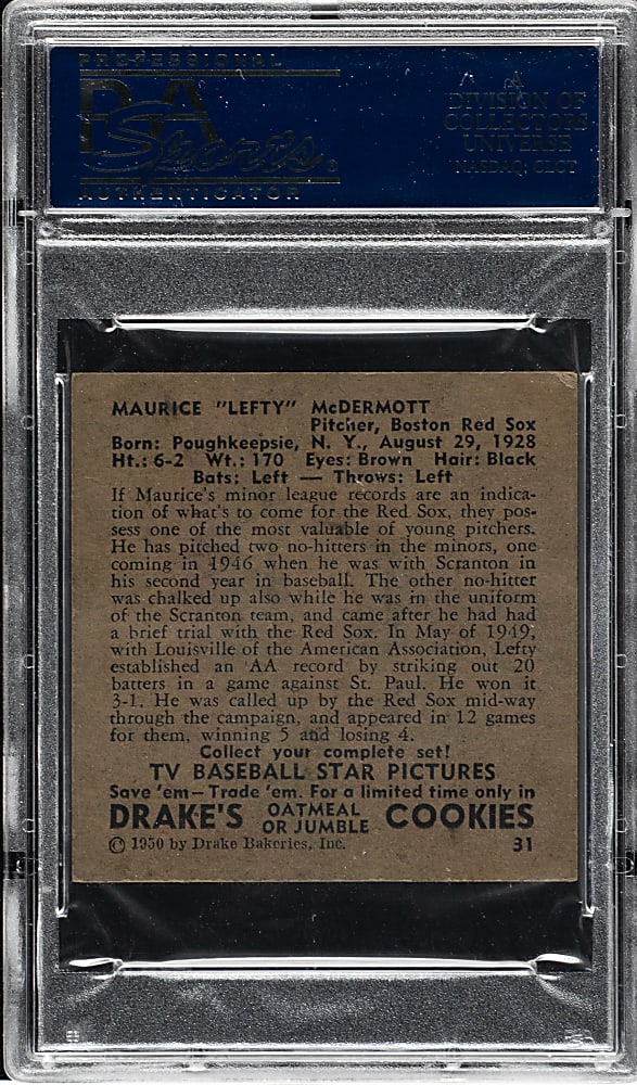 1950 Drake's Cookies #31 Maurice McDermott PSA EX+ 5.5