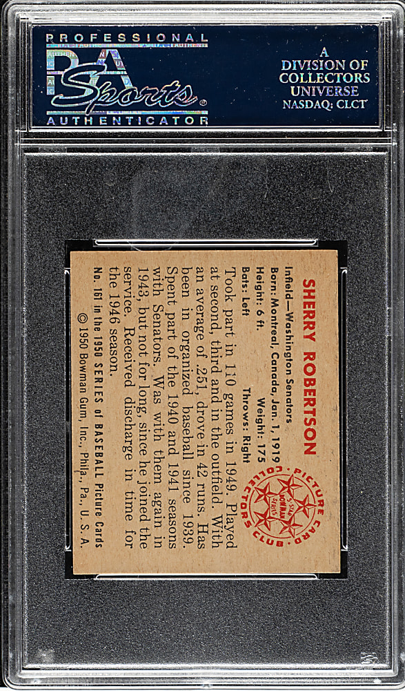 1950 Bowman #161 Sherry Robertson PSA NM 7