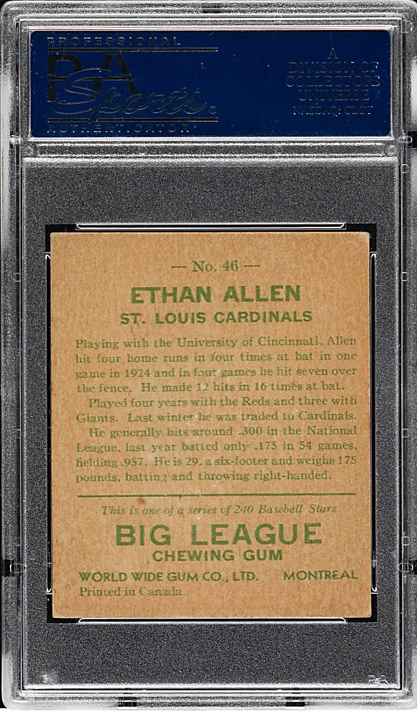 1933 V353 World Wide Gum Canadian Goudey #46 Ethan Allen PSA VG-EX 4