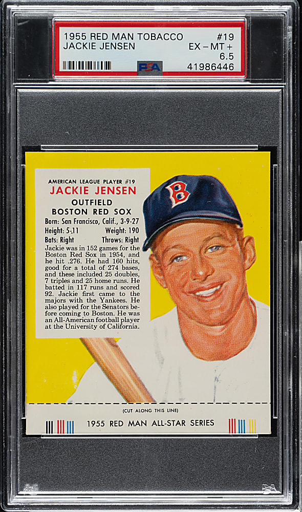 1955 Red Man Tobacco #AL-19 Jackie Jensen PSA EX-MT+ 6.5
