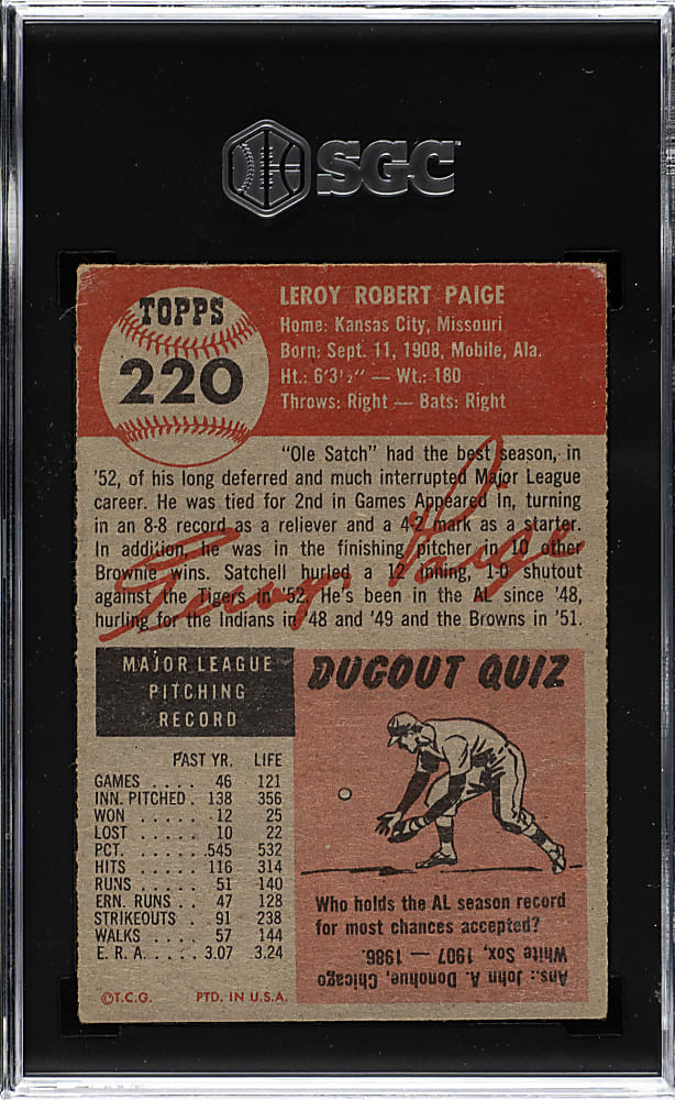 1953 Topps #220 Satchel Paige SGC POOR 1