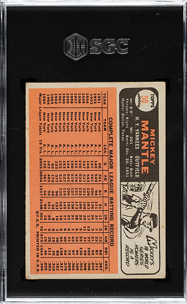 1966 Topps #50 Mickey Mantle SGC VG 3