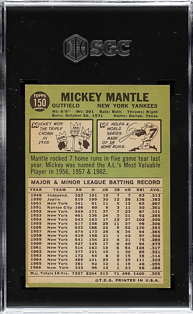1967 Topps #150 Mickey Mantle SGC EX 5