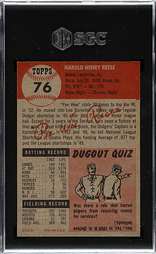 1953 Topps #76 Pee Wee Reese SGC NM+ 7.5