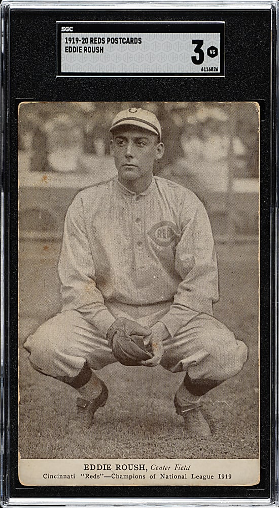 1919 PC799 Cincinnati Reds World's Champions Postcards Eddie Roush SGC VG 3