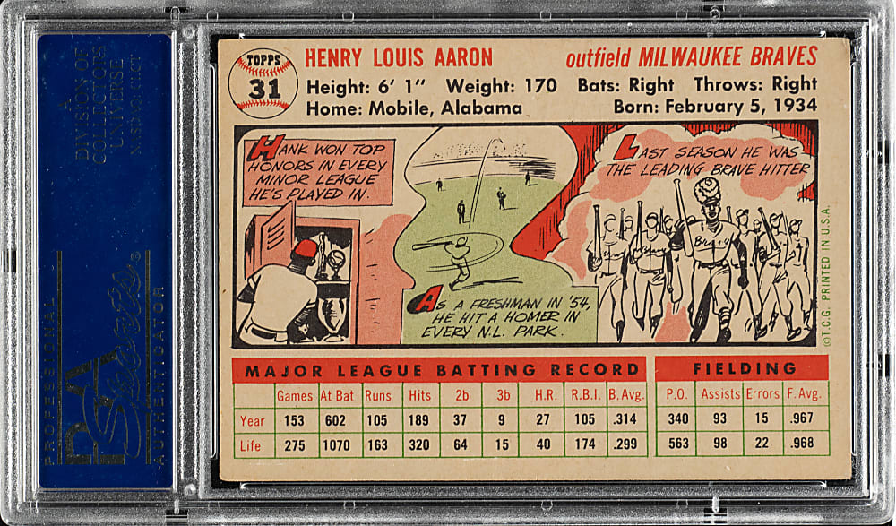 1956 Topps #31 Hank Aaron White Back PSA EX 5
