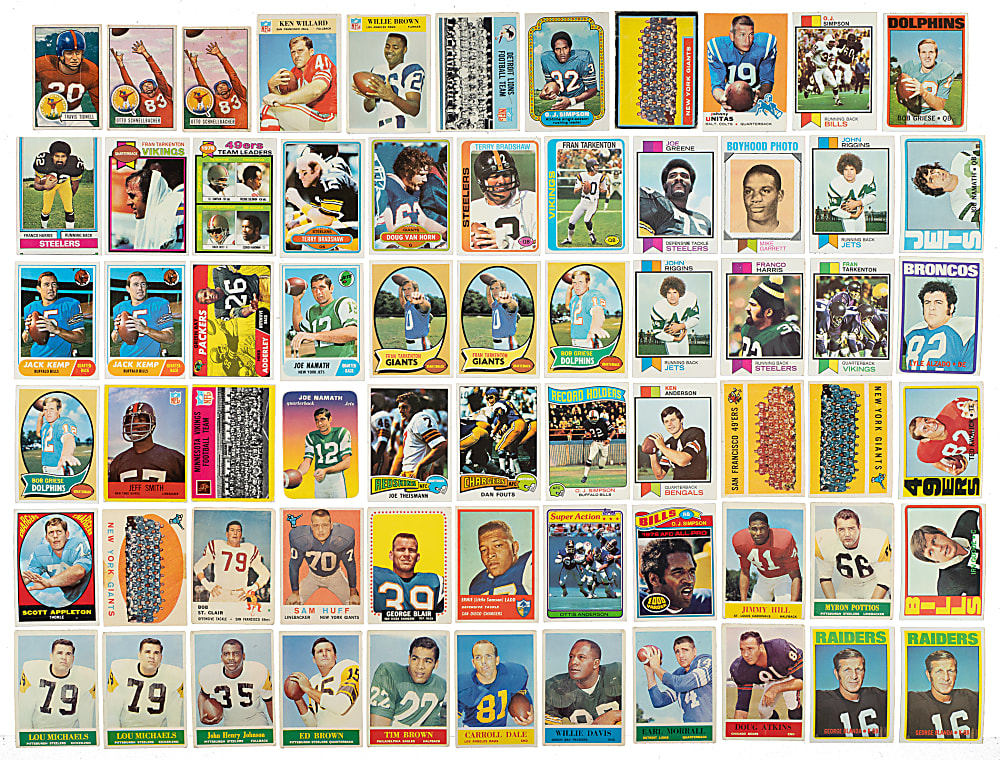 1951 to 1984 Topps, Fleer, and Philadelphia Football Collection (70) Including Joe Namath, Johnny Unitas, and O.J. Simpson