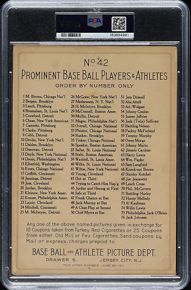 1911 T3 Turkey Red #42 Cy Young PSA POOR 1