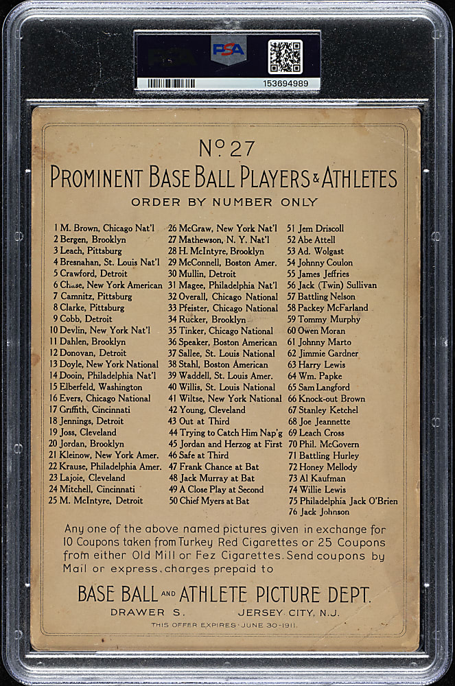 1911 T3 Turkey Red #27 Christy Mathewson PSA FAIR 1.5