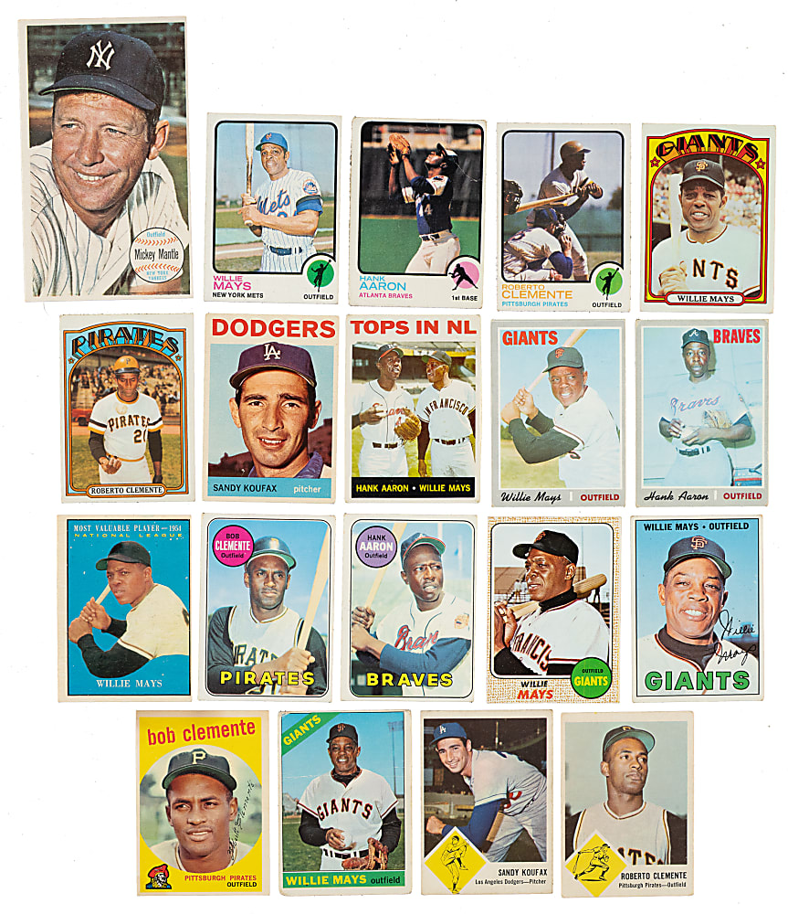 1959 to 1973 Topps and Fleer Hall of Fame Collection (26) Including Willie Mays, Roberto Clemente, and Mickey Mantle