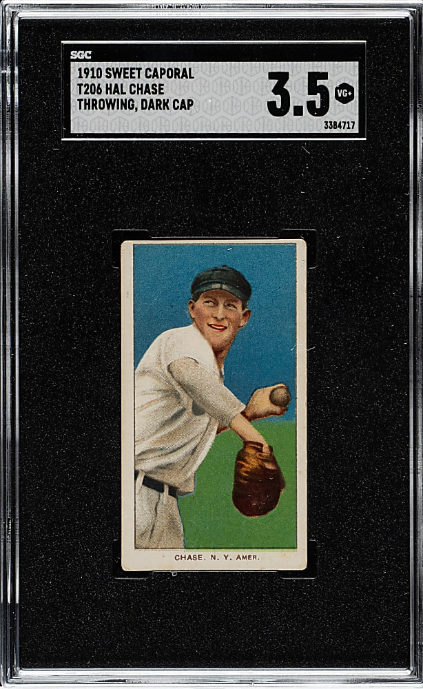1909-1911 T206 White Border Hal Chase Throwing Dark Cap SGC VG+ 3.5