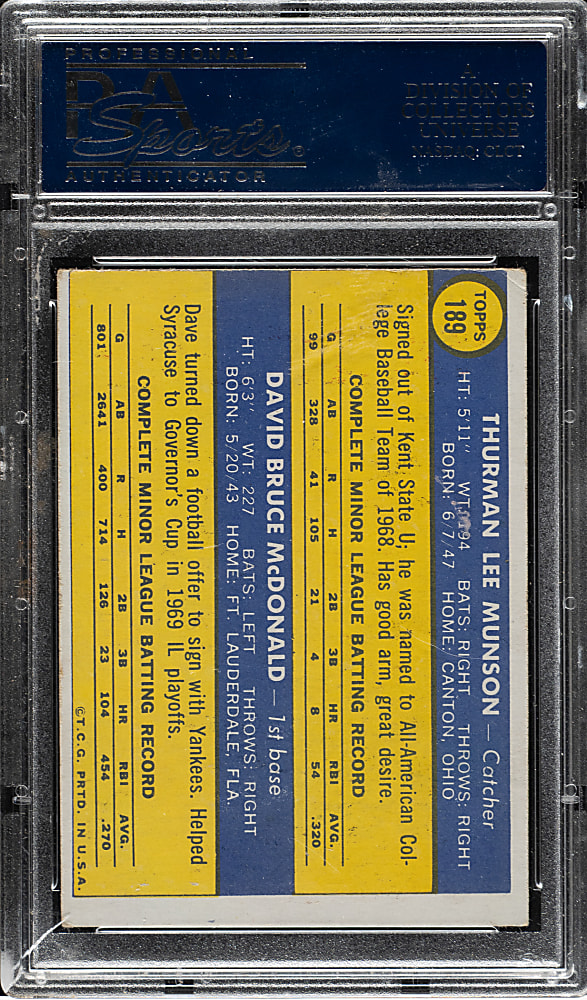 1970 Topps #189 Thurman Munson Rookie PSA VG-EX 4