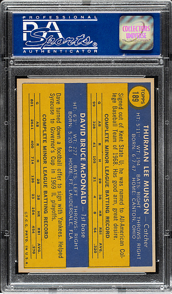 1970 Topps #189 Thurman Munson Rookie PSA NM-MT 8