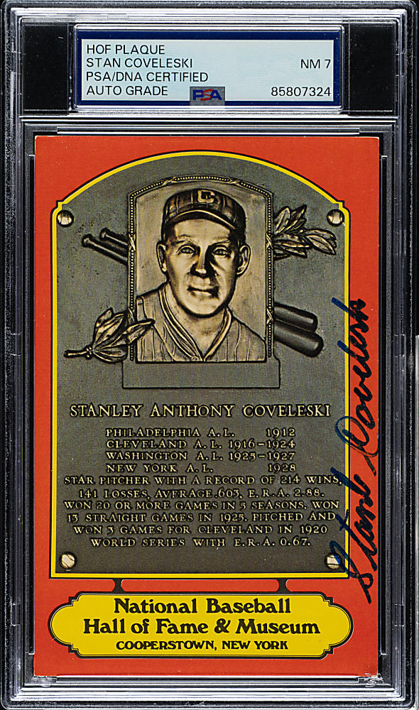 Stan Coveleski Signed Hall of Fame Postcard PSA/DNA NM 7