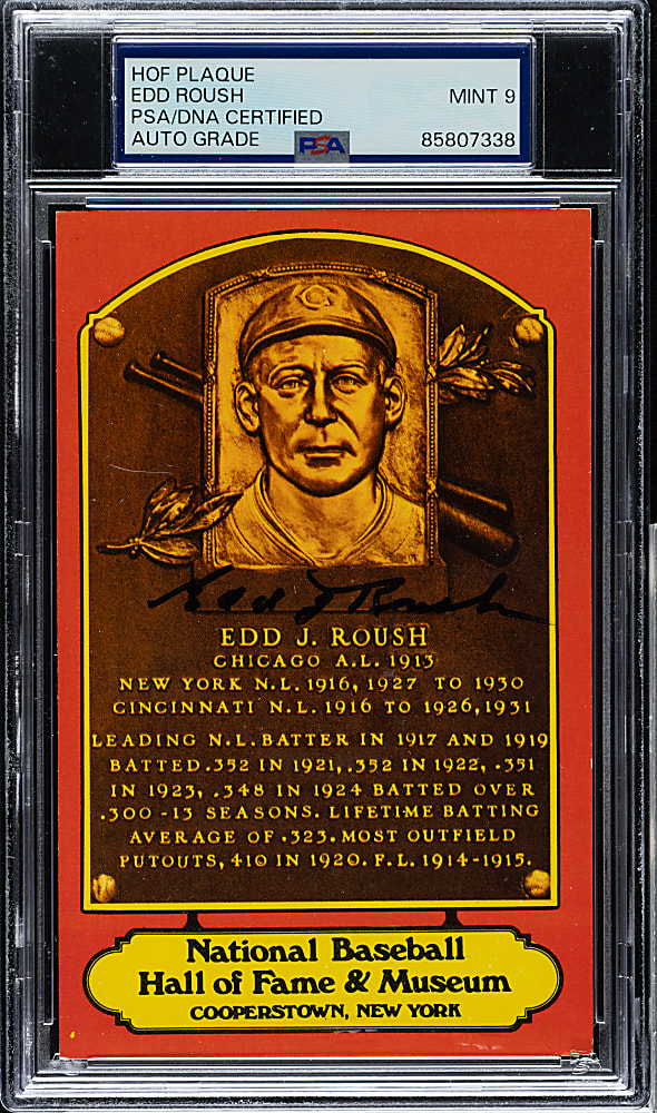 Ed Roush Signed Hall of Fame Postcard PSA/DNA MINT 9