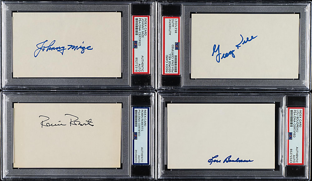 Signed Index Card Collection (13) Including Johnny Mize, Lou Boudreau, and George Kell - PSA/DNA