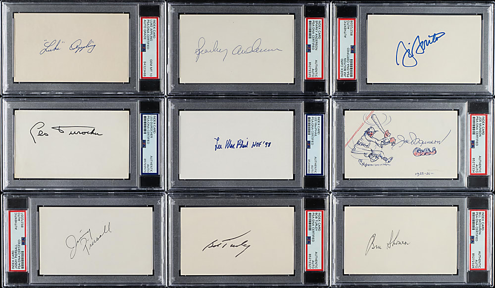 Signed Index Card Collection (13) Including Johnny Mize, Lou Boudreau, and George Kell - PSA/DNA