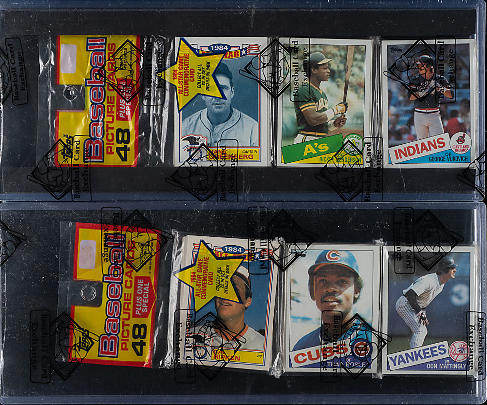 1985 Topps Unopened Rack Pack Pair - Don Mattingly and Rickey Henderson on Top - BBCE