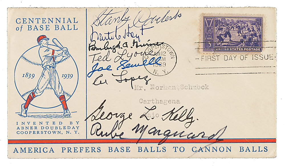 1939 Hall of Fame Multi-Signed First-Day Centennial Cover Including Stan Coveleski, Rube Marquard, and Joe Sewell - JSA