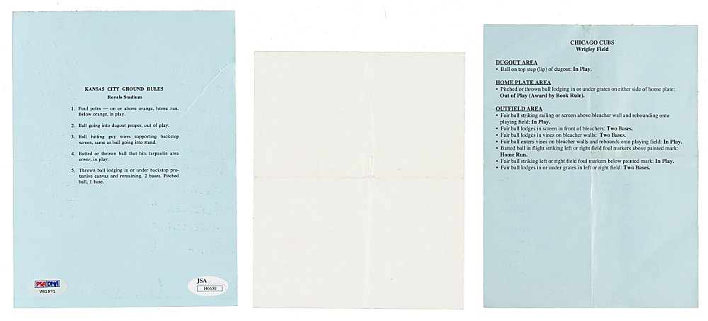 1989 and 2007 St. Louis Cardinals, Chicago Cubs, and Kansas City Royals Lineup Card Trio Signed by Frank Robinson, Lou Piniella, and Tony La Russa