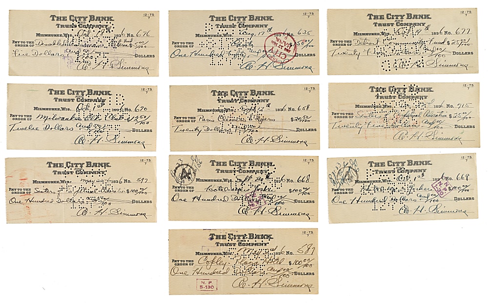 1936 Al Simmons Signed Check Collection (10)