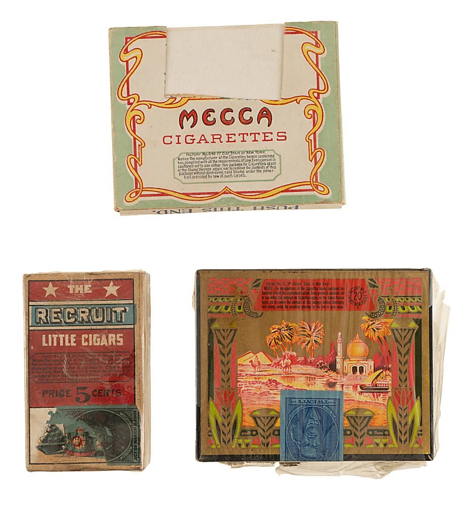 Helmar, Recruit Little Cigars, and Mecca Cigarette Box Trio