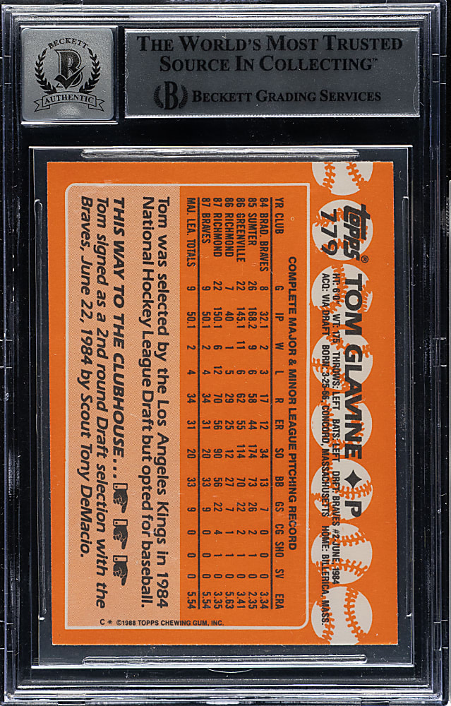 Signed 1988 Topps Tiffany #779 Tom Glavine Rookie Beckett GEM MINT 10