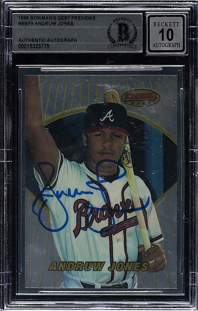 Signed 1996 Bowman's Best Previews #BBP9 Andruw Jones Beckett GEM MINT 10