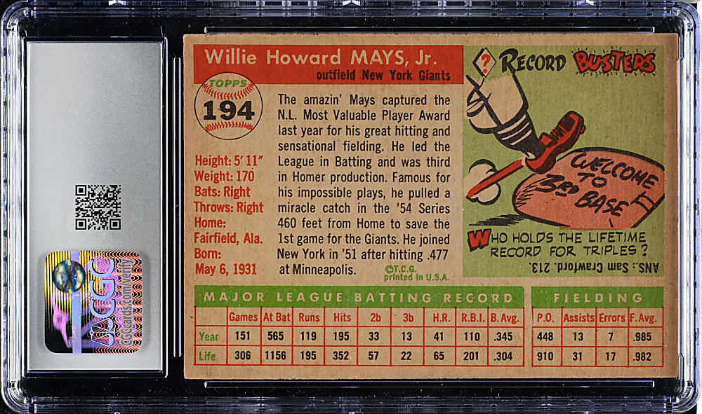 1955 Topps #194 Willie Mays CGC EX+ 5.5