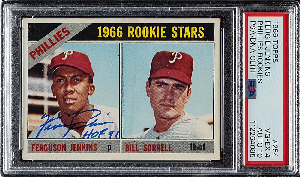 Signed 1966 Topps #254 Fergie Jenkins Rookie PSA VG-EX 4 with GEM MINT 10 Signature