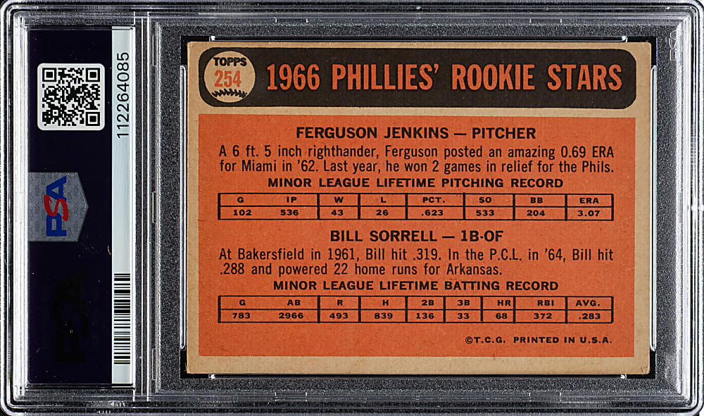 Signed 1966 Topps #254 Fergie Jenkins Rookie PSA VG-EX 4 with GEM MINT 10 Signature
