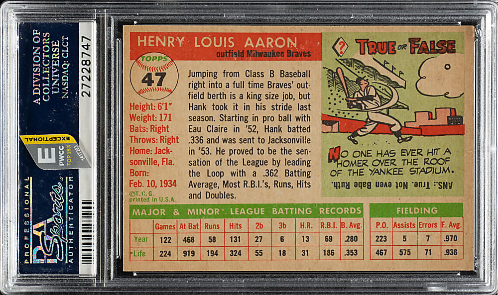1955 Topps #47 Hank Aaron PSA NM-MT 8