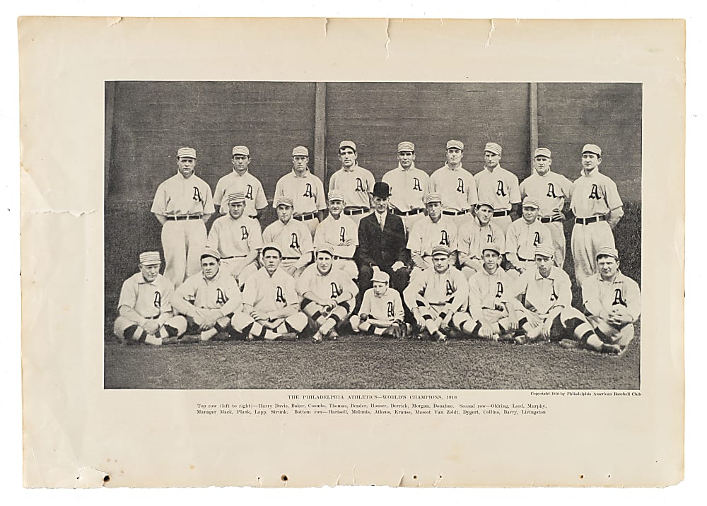 1910 Philadelphia Athletics Team Supplement with Plank, Mack, Baker, and Collins