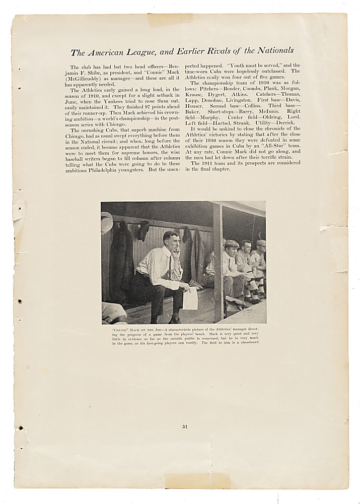 1910 Philadelphia Athletics Team Supplement with Plank, Mack, Baker, and Collins
