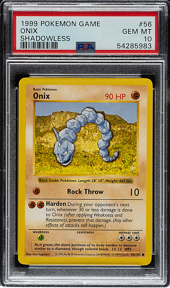 1999 Pokemon Base Set Shadowless #56 Onix PSA GEM MINT 10